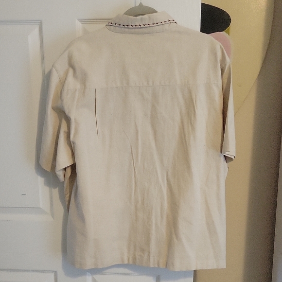 New Directions Sz2X Woman Linen, cotton palm tree  giraff beaded button down top - Picture 4 of 5